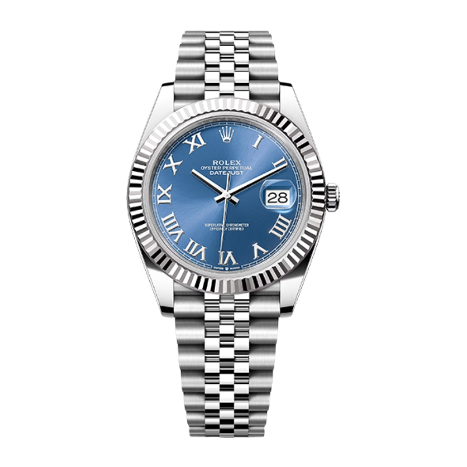 Rolex Datejust 41 Azzurro Blue Roman Dial Jubilee Full Set